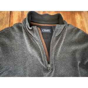 Chaps Mens Quarter Zip Pullover Sweater Charcoal Gray Ribbed Mock Neck Large